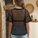 Nadorine Mesh T Shirts Short Sleeve Hollow Out Shirts