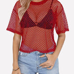 Nadorine Mesh T Shirts Short Sleeve Hollow Out Shirts