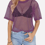 Nadorine Mesh T Shirts Short Sleeve Hollow Out Shirts