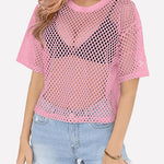 Nadorine Mesh T Shirts Short Sleeve Hollow Out Shirts