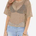 Nadorine Mesh T Shirts Short Sleeve Hollow Out Shirts