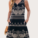 Nadorine V Neck Sleeveless Sundresses Boho Beach Dress with Pockets