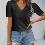 Nadorine Short Sleeve Sweaters Soft Casual V Neck Pullover Tops
