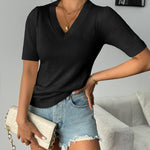 Nadorine Short Sleeve Sweaters Soft Casual V Neck Pullover Tops
