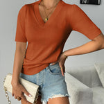 Nadorine Short Sleeve Sweaters Soft Casual V Neck Pullover Tops