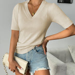 Nadorine Short Sleeve Sweaters Soft Casual V Neck Pullover Tops