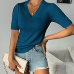 Nadorine Short Sleeve Sweaters Soft Casual V Neck Pullover Tops