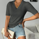 Nadorine Short Sleeve Sweaters Soft Casual V Neck Pullover Tops