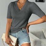 Nadorine Short Sleeve Sweaters Soft Casual V Neck Pullover Tops