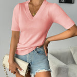 Nadorine Short Sleeve Sweaters Soft Casual V Neck Pullover Tops