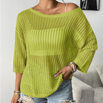 Nadorine Women's Crochet Hollow Out 3/4 Sleeve Pullover