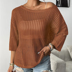 Nadorine Women's Crochet Hollow Out 3/4 Sleeve Pullover