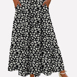 Nadorine Boho Maxi Flowy Elastic A-Line Tiered Floral Skirts