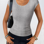 Nadorine Tank Tops Sleeveless Tops Ribbed Knit Cap Sleeve Blouse