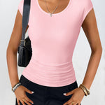 Nadorine Tank Tops Sleeveless Tops Ribbed Knit Cap Sleeve Blouse