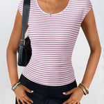 Nadorine Tank Tops Sleeveless Tops Ribbed Knit Cap Sleeve Blouse
