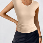 Nadorine Tank Tops Sleeveless Tops Ribbed Knit Cap Sleeve Blouse