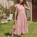 Nadorine Midi A Line Dress Short Sleeve Casual Flowy Tiered Sundress (US Only)