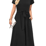Zeagoo Womens Midi Dress Short Sleeve Dress with Pockets