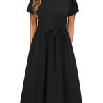 Zeagoo Womens Midi Dress Short Sleeve Dress with Pockets