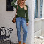 Nadorine Casual V-neck Lightweight Crochet Sweater (US Only)