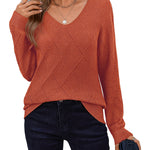 Nadorine Casual V-neck Lightweight Crochet Sweater (US Only)