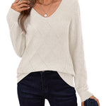 Nadorine Casual V-neck Lightweight Crochet Sweater (US Only)