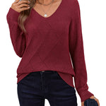 Nadorine Casual V-neck Lightweight Crochet Sweater (US Only)