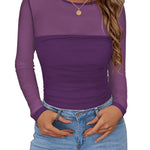 Trendy See Through Crew Neck Blouses (US Only)