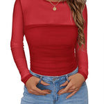 Trendy See Through Crew Neck Blouses (US Only)
