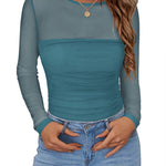 Trendy See Through Crew Neck Blouses (US Only)