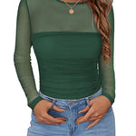 Trendy See Through Crew Neck Blouses (US Only)