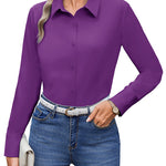 Wrinkle Free Long Sleeve Collared Dress Blouses (US Only)
