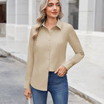 Wrinkle Free Long Sleeve Collared Dress Blouses (US Only)