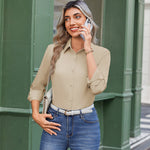 Wrinkle Free Long Sleeve Collared Dress Blouses (US Only)