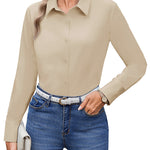 Wrinkle Free Long Sleeve Collared Dress Blouses (US Only)