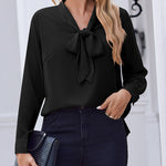 Nadorine Casual Bow Tie Neck Chiffon Long Sleeve Blouse for Women Casual Work Office Loose Fit 2026 | Under $40