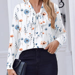 Nadorine Casual Bow Tie Neck Chiffon Long Sleeve Blouse for Women Casual Work Office Loose Fit 2026 | Under $40