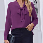 Nadorine Casual Bow Tie Neck Chiffon Long Sleeve Blouse for Women Casual Work Office Loose Fit 2026 | Under $40