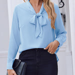Nadorine Casual Bow Tie Neck Chiffon Long Sleeve Blouse for Women Casual Work Office Loose Fit 2026 | Under $40