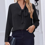 Nadorine Casual Bow Tie Neck Chiffon Long Sleeve Blouse for Women Casual Work Office Loose Fit 2026 | Under $40