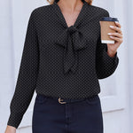 Nadorine Casual Bow Tie Neck Chiffon Long Sleeve Blouse for Women Casual Work Office Loose Fit 2026 | Under $40
