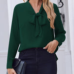 Nadorine Casual Bow Tie Neck Chiffon Long Sleeve Blouse for Women Casual Work Office Loose Fit 2026 | Under $40