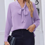 Nadorine Casual Bow Tie Neck Chiffon Long Sleeve Blouse for Women Casual Work Office Loose Fit 2026 | Under $40