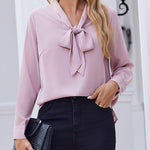 Nadorine Casual Bow Tie Neck Chiffon Long Sleeve Blouse for Women Casual Work Office Loose Fit 2026 | Under $40