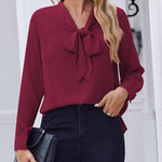 Nadorine Casual Bow Tie Neck Chiffon Long Sleeve Blouse for Women Casual Work Office Loose Fit 2026 | Under $40