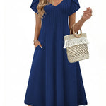Summer Casual Pleated Midi Sundress With Pockets (US Only)