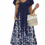 Summer Casual Pleated Midi Sundress With Pockets (US Only)