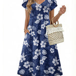 Summer Casual Pleated Midi Sundress With Pockets (US Only)