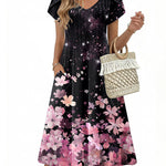 Summer Casual Pleated Midi Sundress With Pockets (US Only)